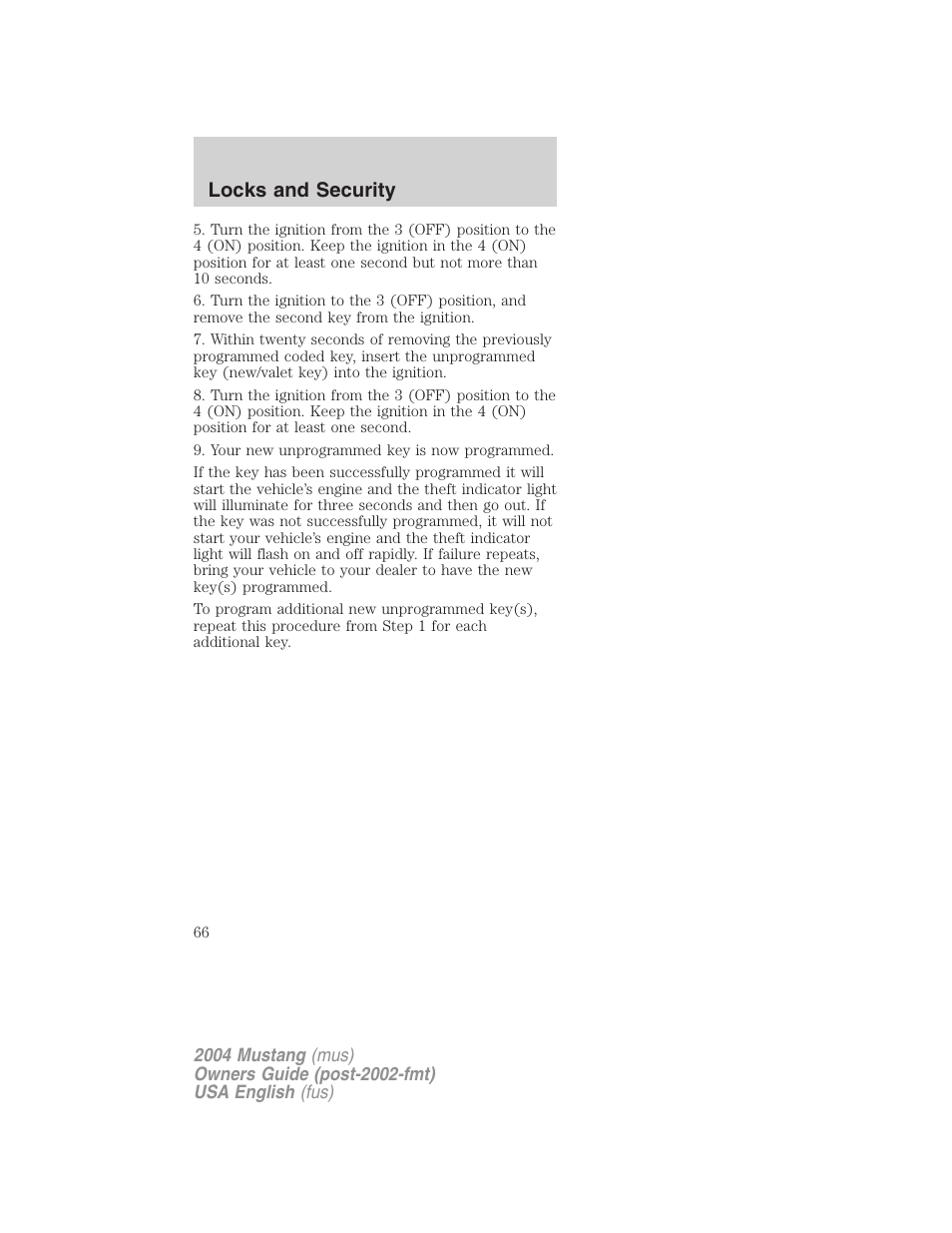 Locks and security | FORD 2004 Mustang v.2 User Manual | Page 66 / 240
