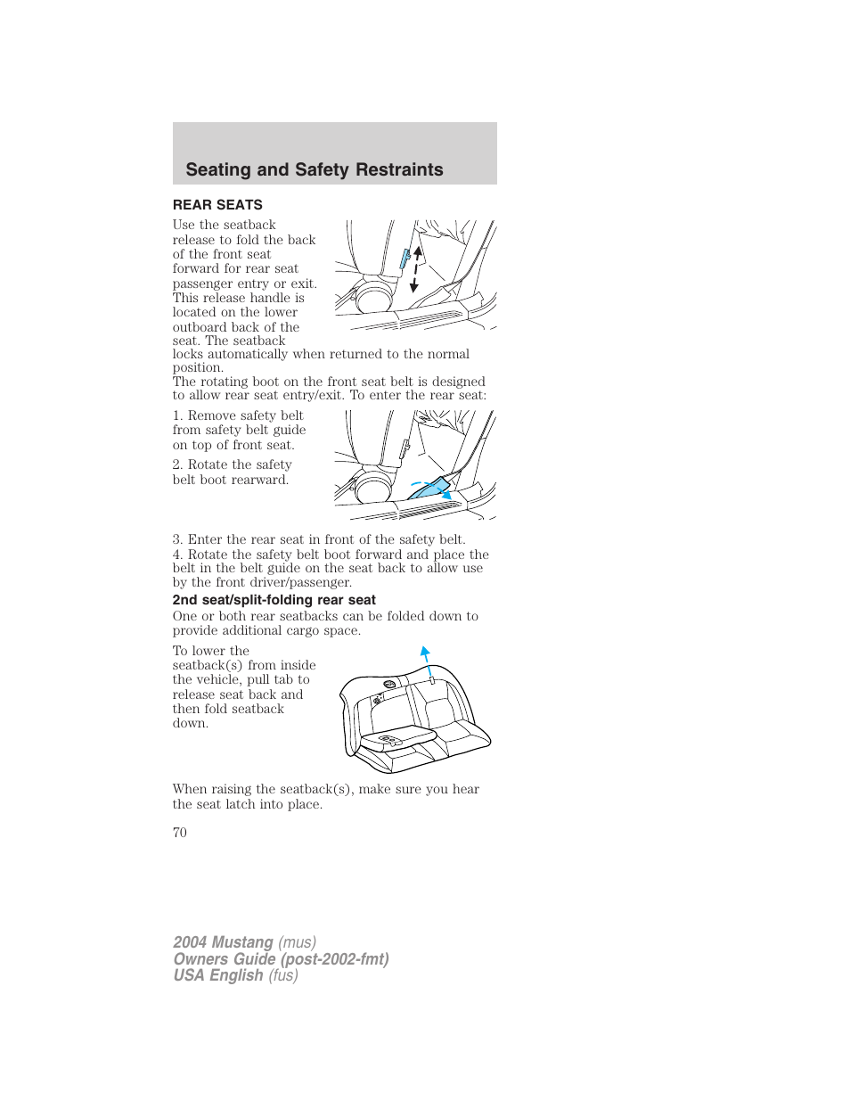 Seating and safety restraints | FORD 2004 Mustang v.2 User Manual | Page 70 / 240