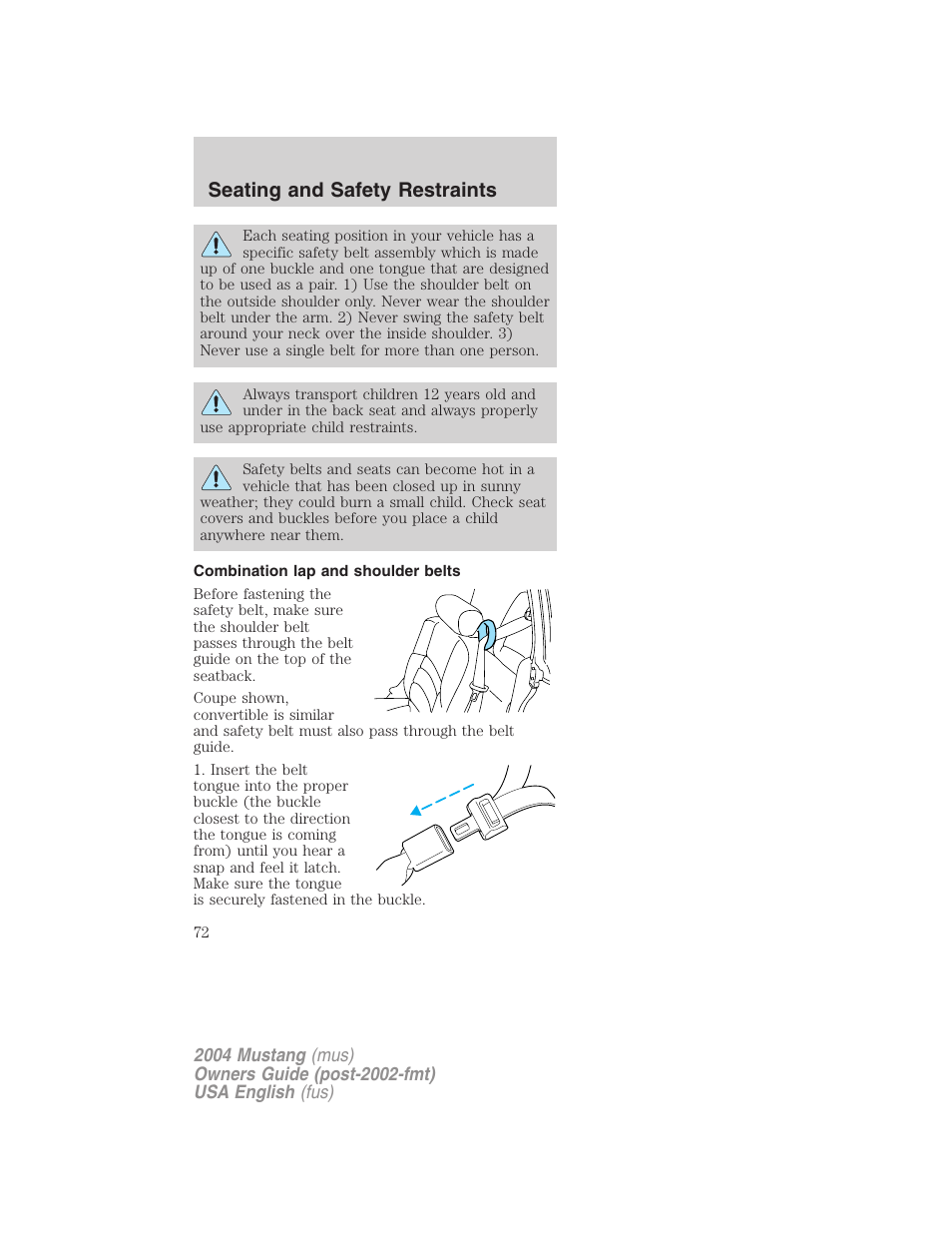 Seating and safety restraints | FORD 2004 Mustang v.2 User Manual | Page 72 / 240