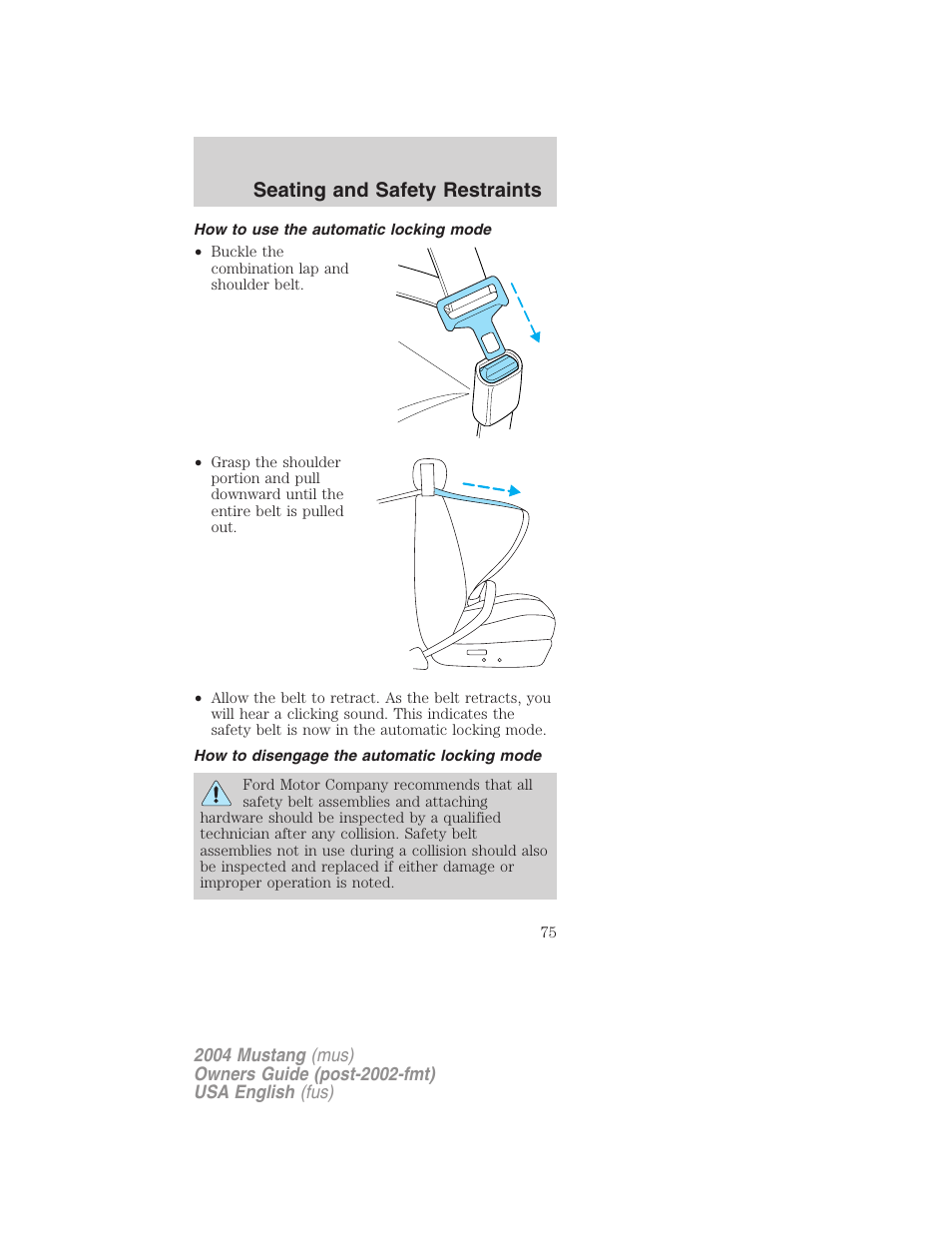 Seating and safety restraints | FORD 2004 Mustang v.2 User Manual | Page 75 / 240