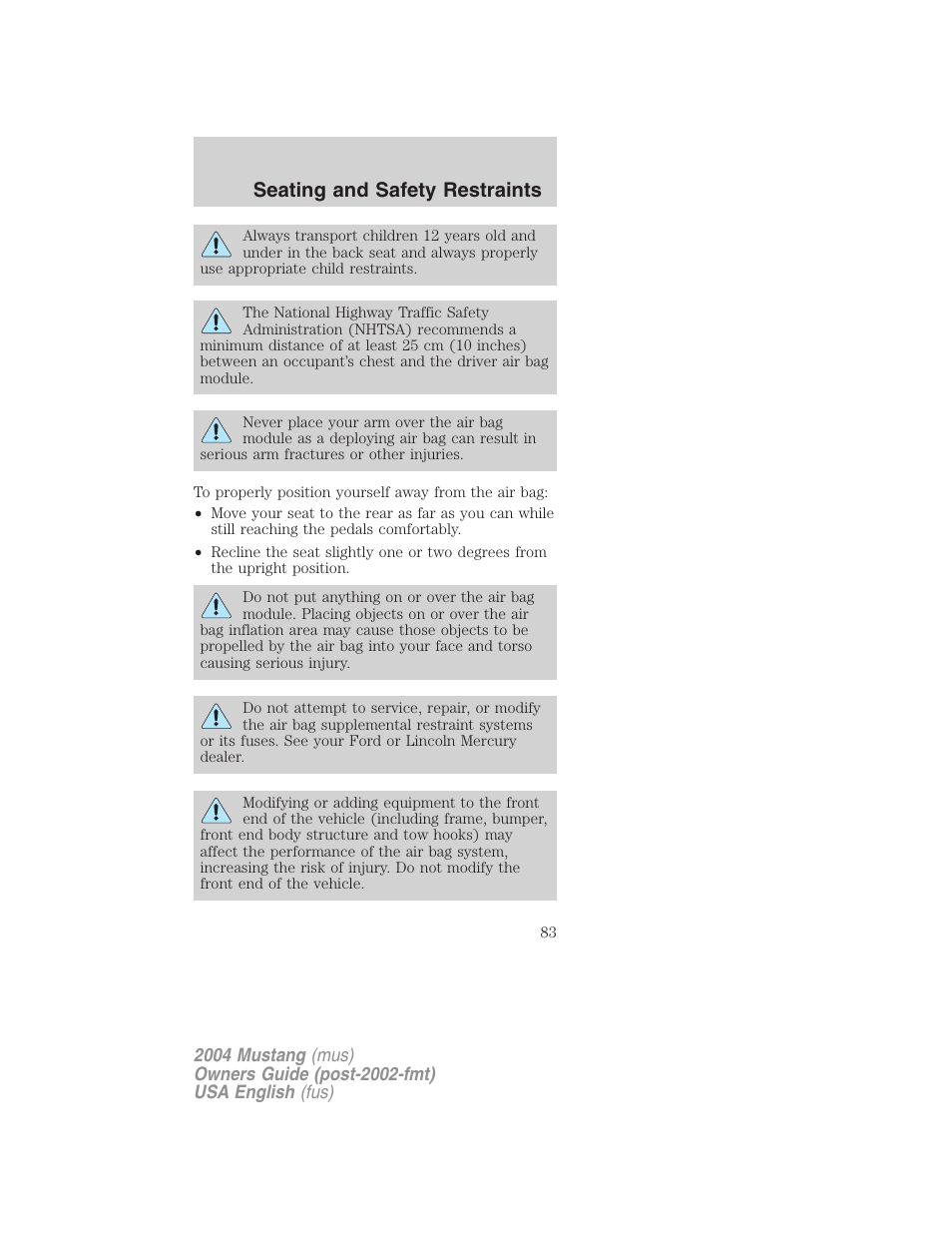 Seating and safety restraints | FORD 2004 Mustang v.2 User Manual | Page 83 / 240