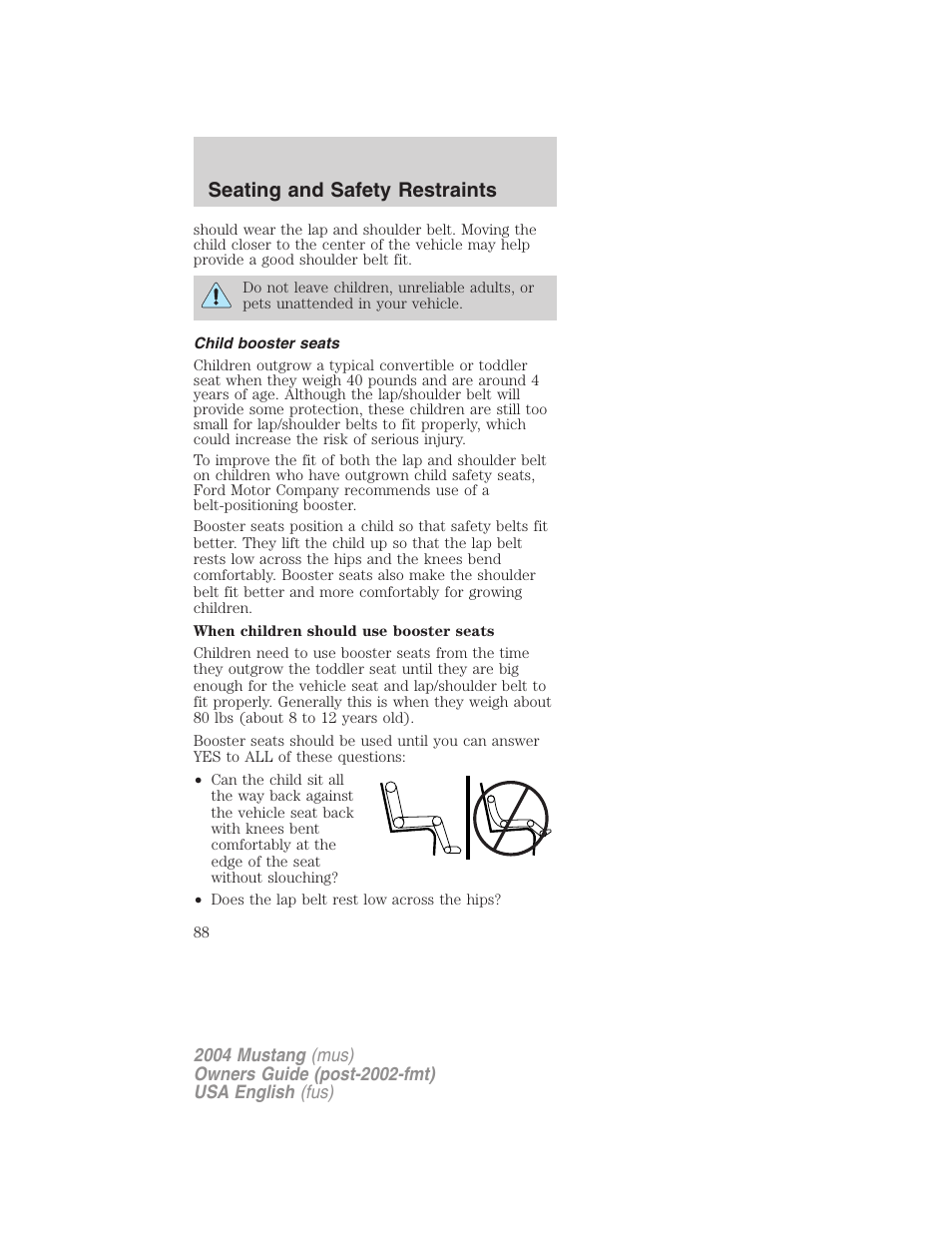 Seating and safety restraints | FORD 2004 Mustang v.2 User Manual | Page 88 / 240