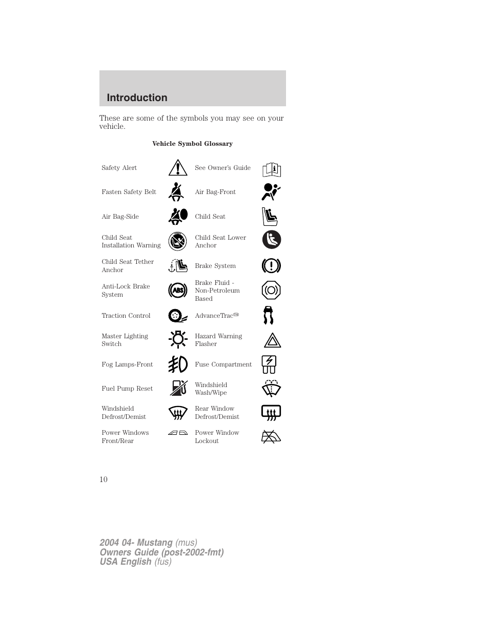 Introduction | FORD 2004 Mustang v.3 User Manual | Page 10 / 240