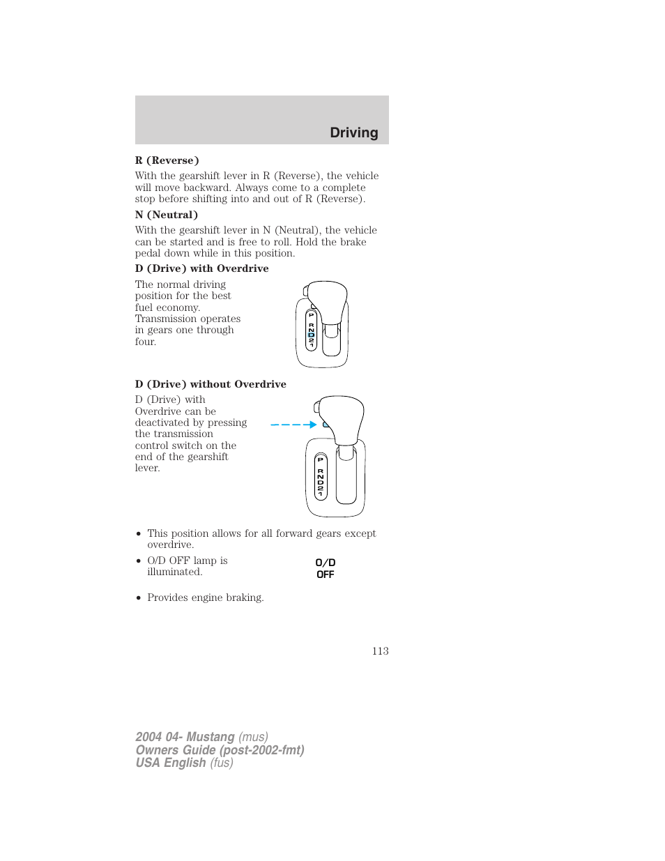 Driving | FORD 2004 Mustang v.3 User Manual | Page 113 / 240