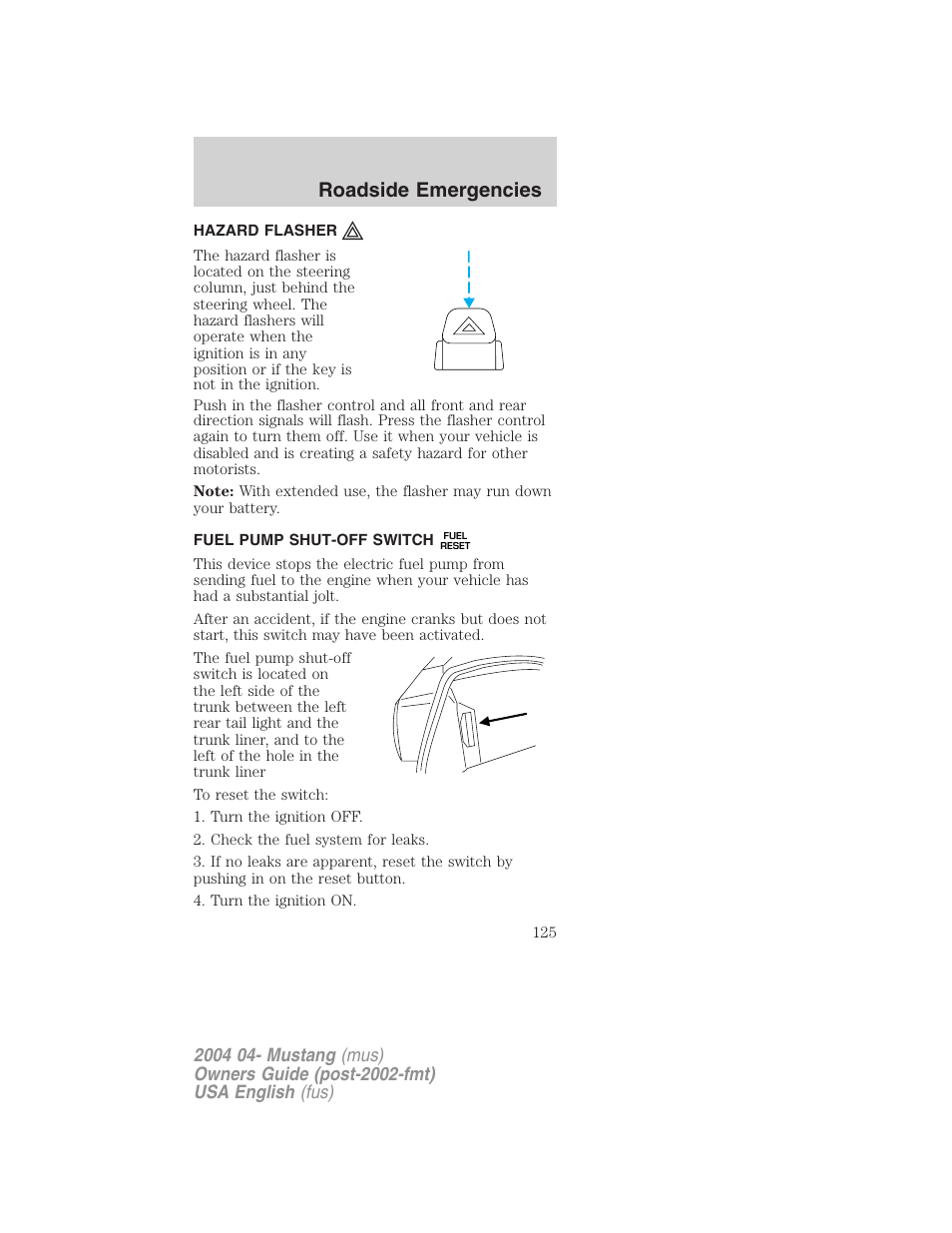 Roadside emergencies | FORD 2004 Mustang v.3 User Manual | Page 125 / 240