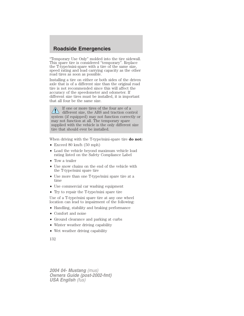 Roadside emergencies | FORD 2004 Mustang v.3 User Manual | Page 132 / 240