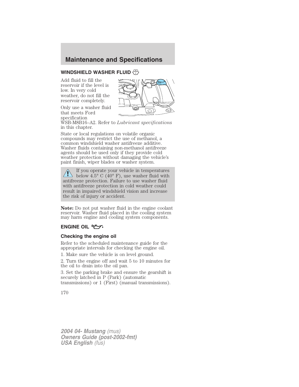 Maintenance and specifications | FORD 2004 Mustang v.3 User Manual | Page 170 / 240