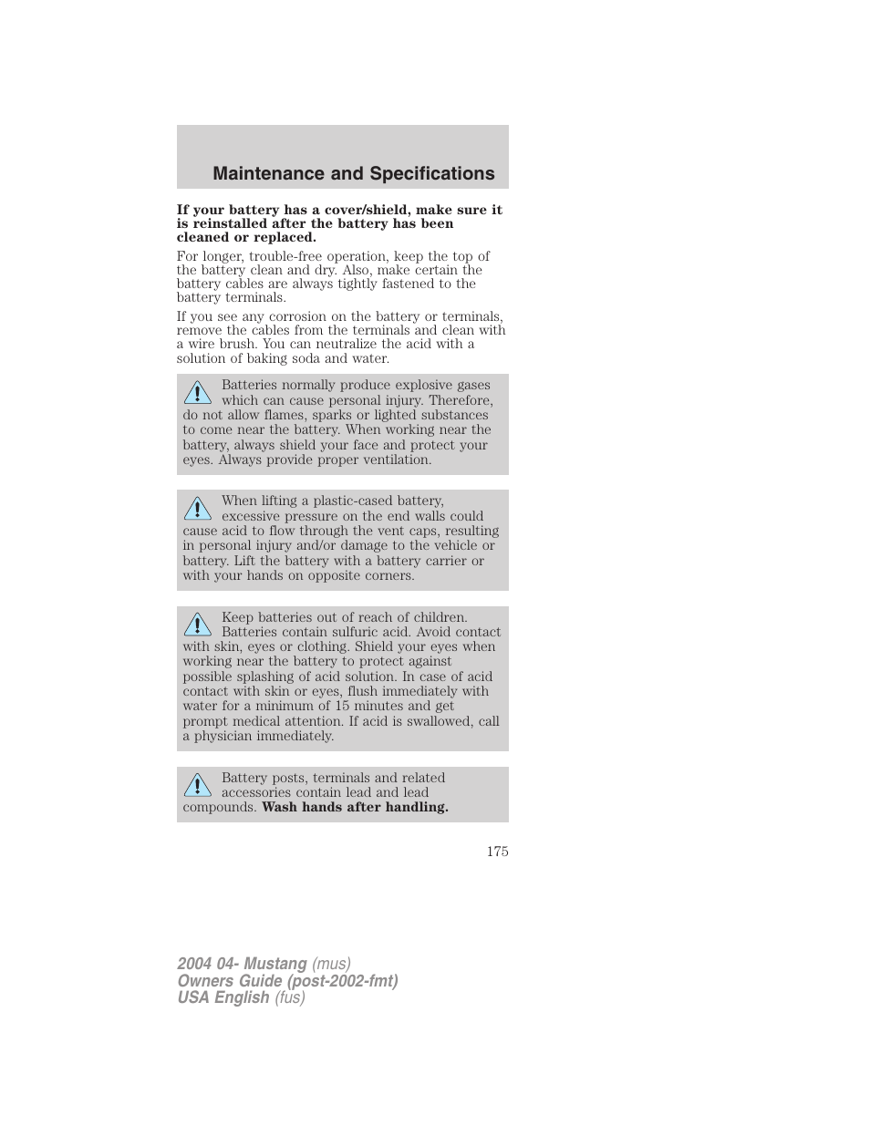 Maintenance and specifications | FORD 2004 Mustang v.3 User Manual | Page 175 / 240