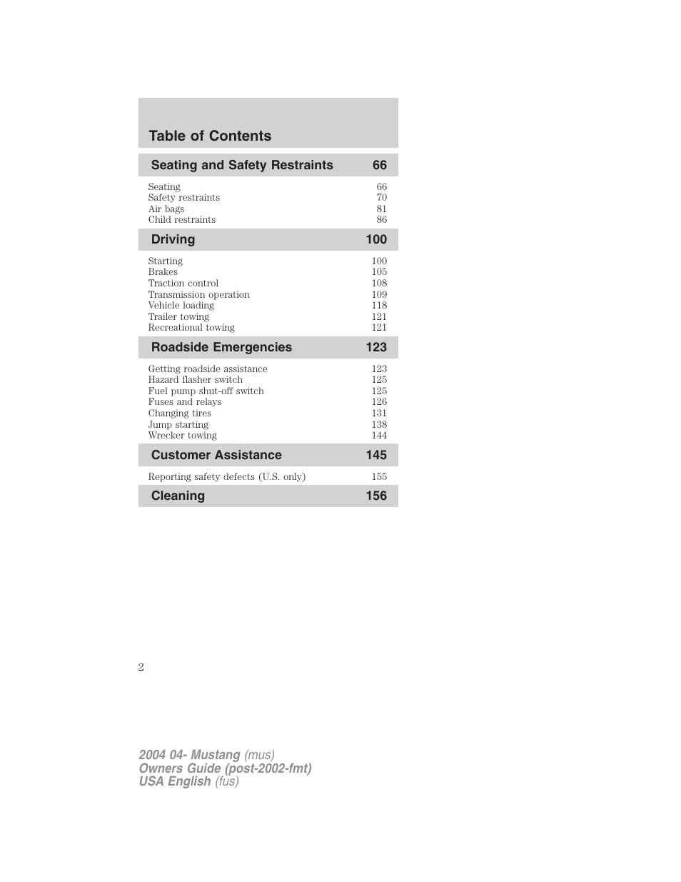 FORD 2004 Mustang v.3 User Manual | Page 2 / 240