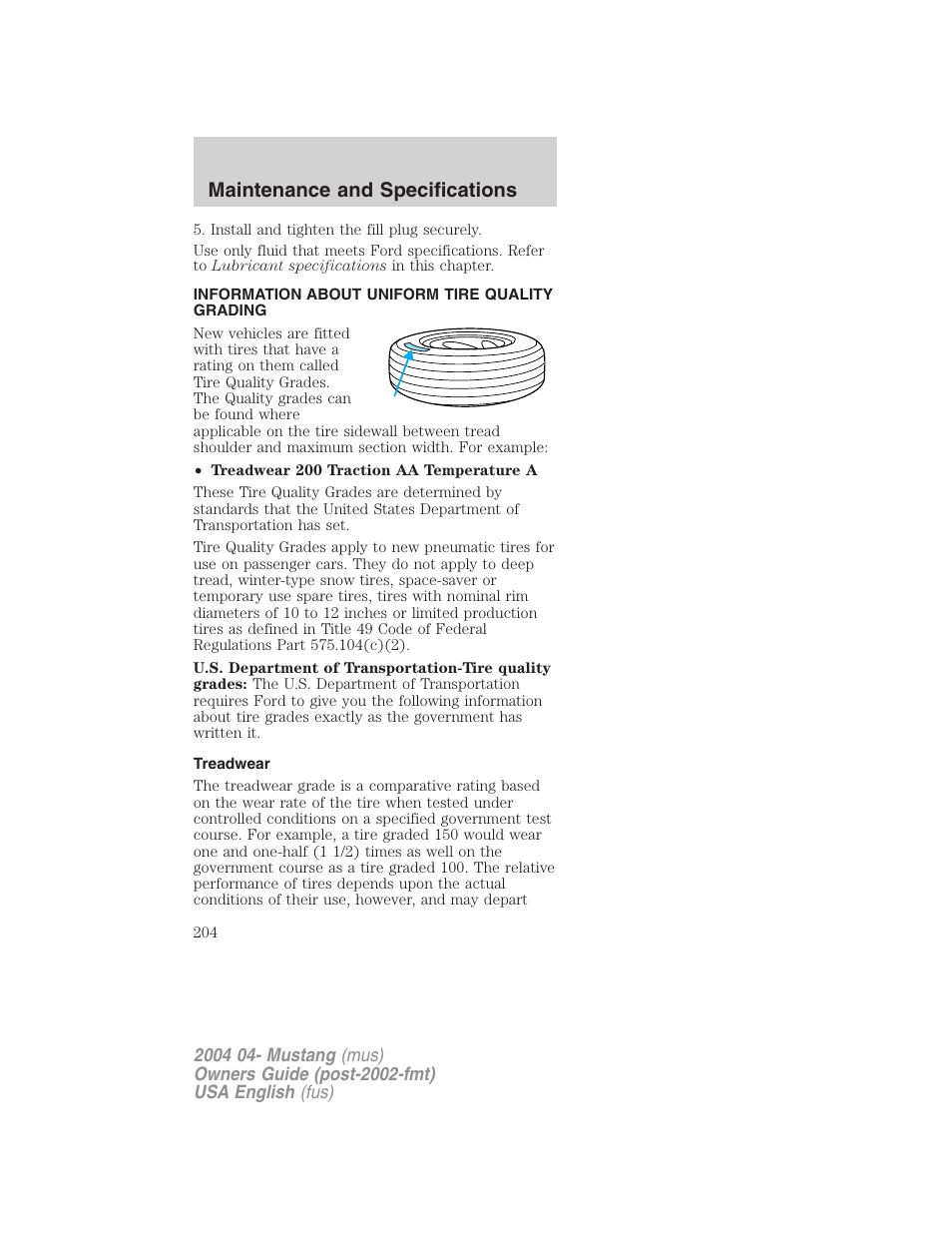 Maintenance and specifications | FORD 2004 Mustang v.3 User Manual | Page 204 / 240