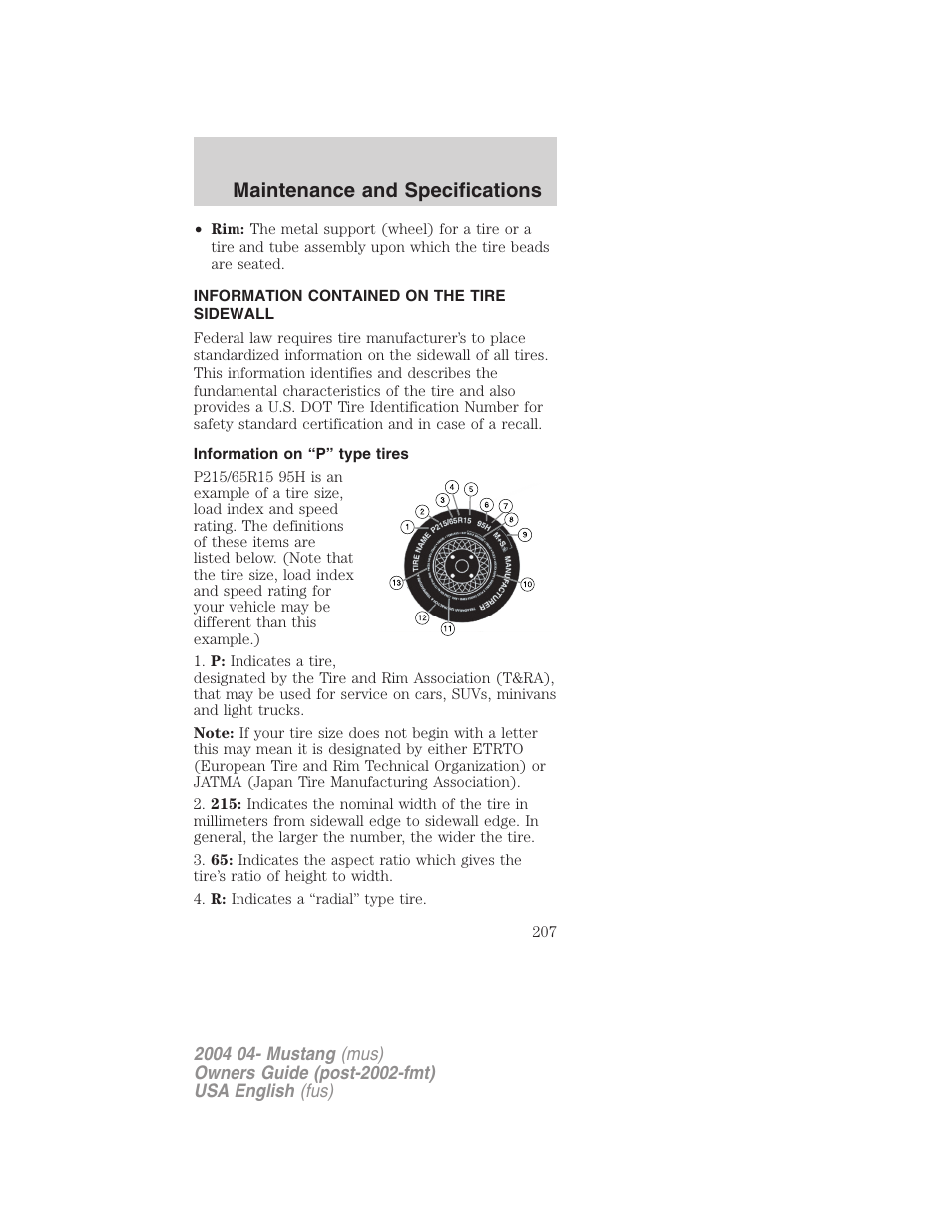 Maintenance and specifications | FORD 2004 Mustang v.3 User Manual | Page 207 / 240