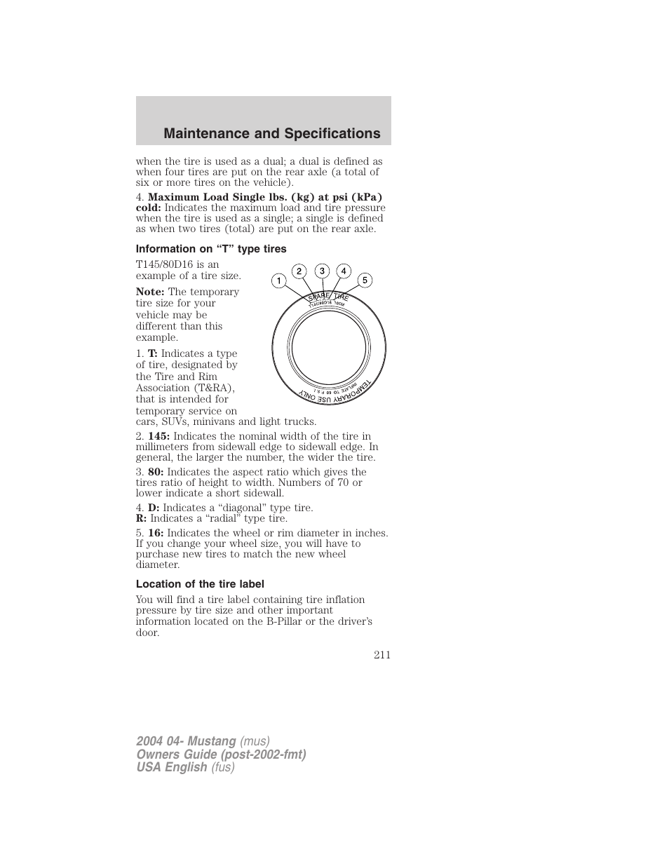 Maintenance and specifications | FORD 2004 Mustang v.3 User Manual | Page 211 / 240