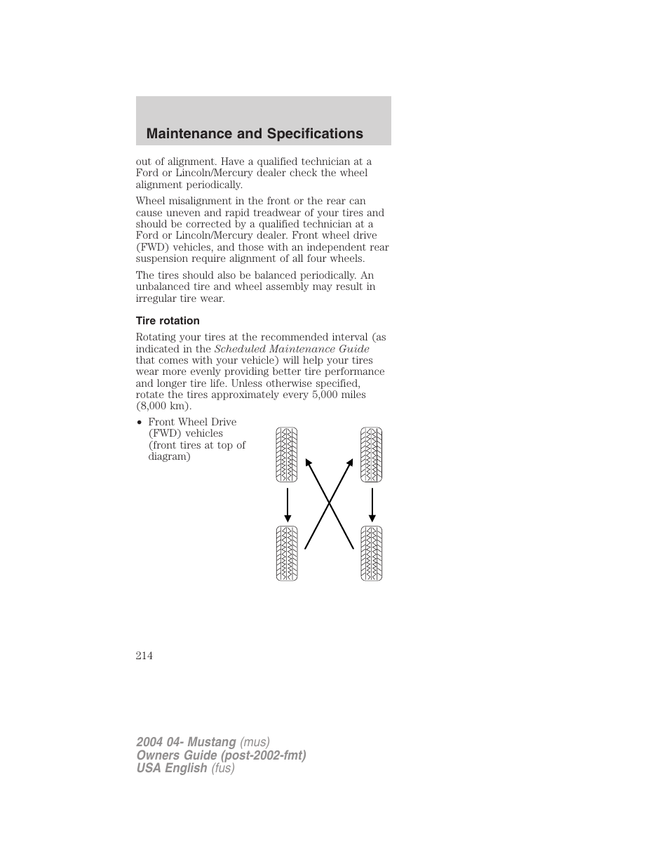 Maintenance and specifications | FORD 2004 Mustang v.3 User Manual | Page 214 / 240