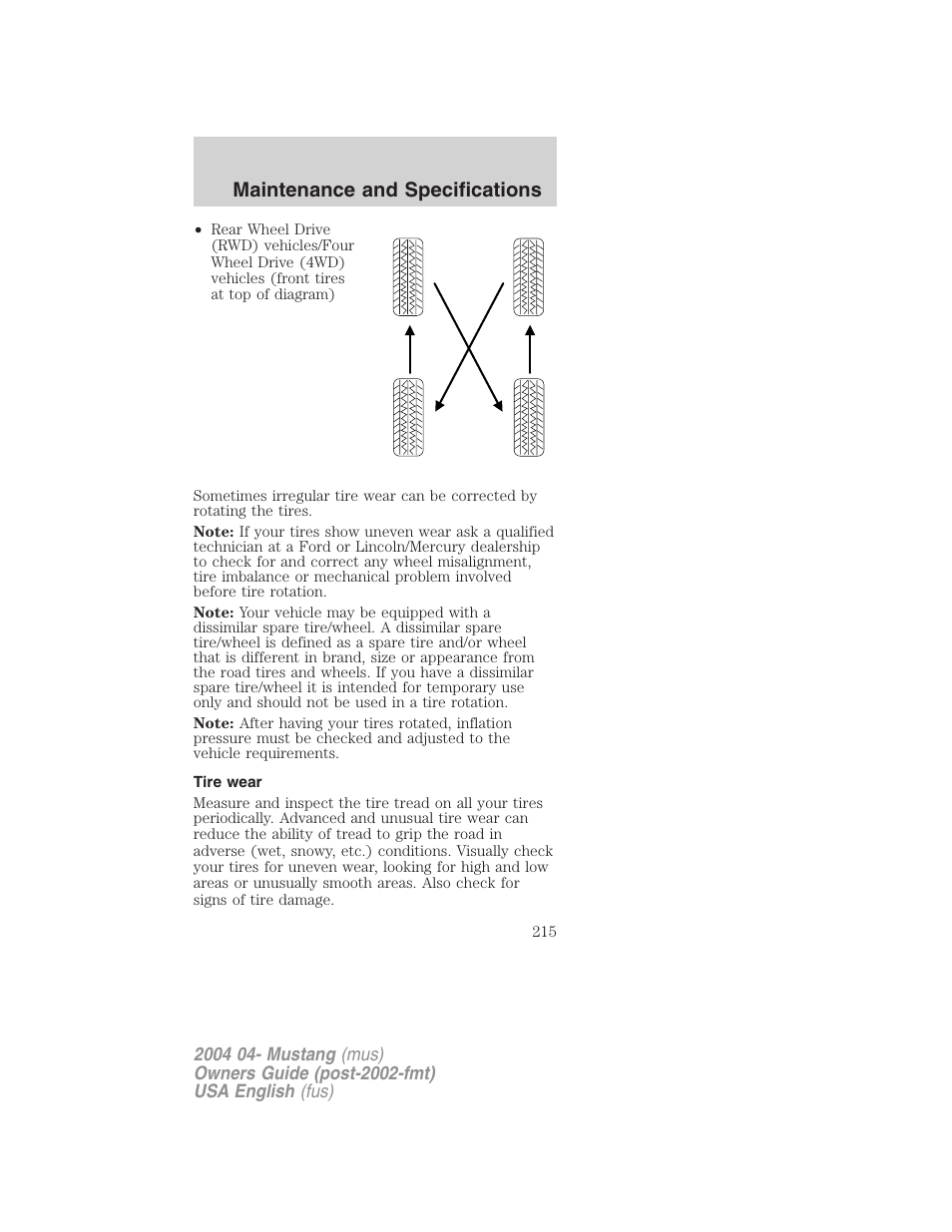 Maintenance and specifications | FORD 2004 Mustang v.3 User Manual | Page 215 / 240