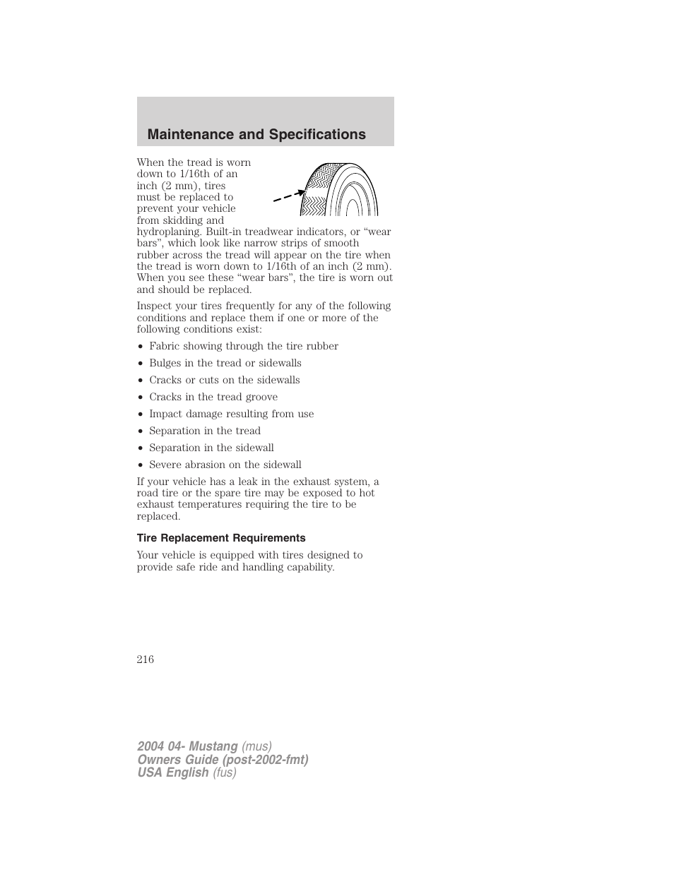 Maintenance and specifications | FORD 2004 Mustang v.3 User Manual | Page 216 / 240