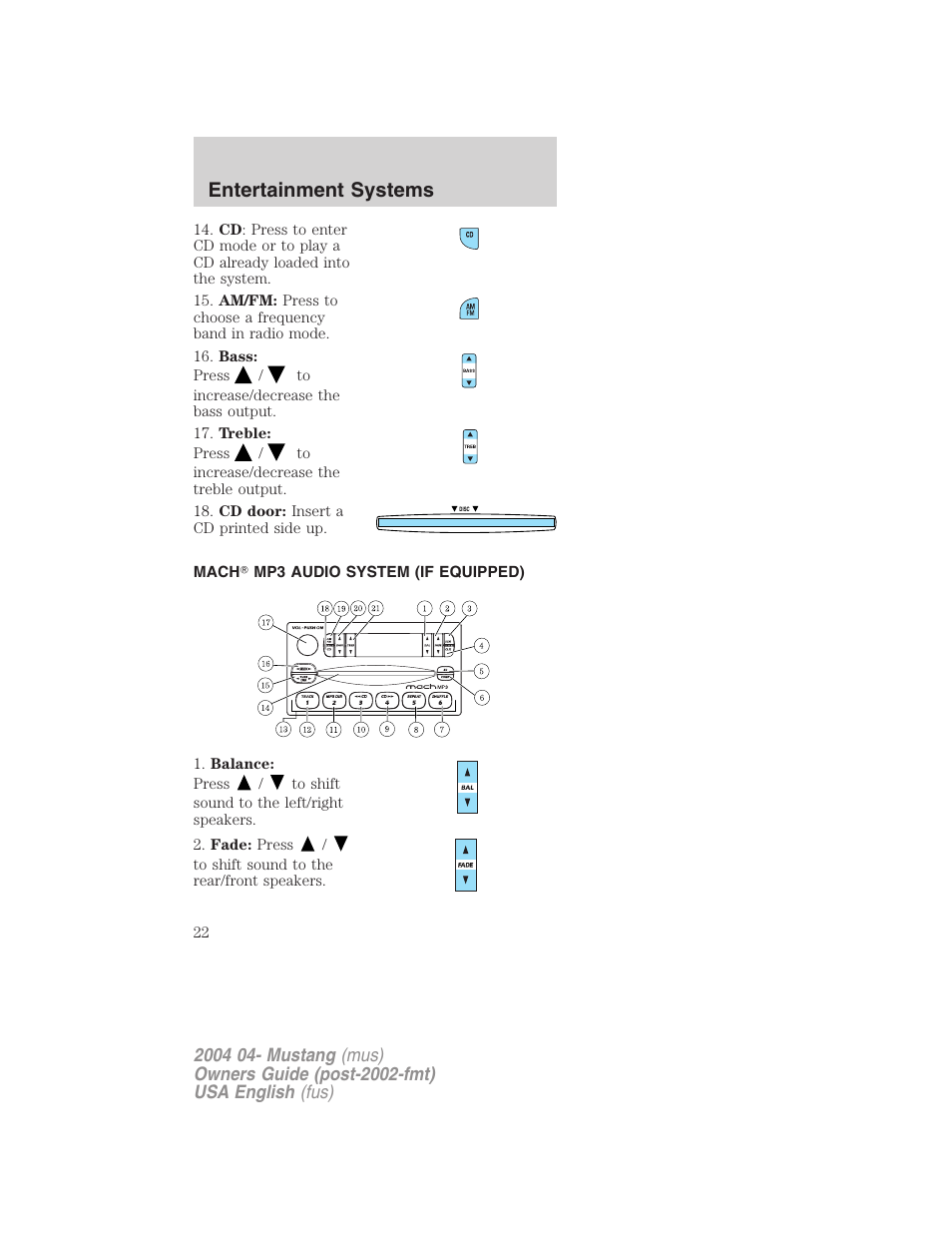 Entertainment systems | FORD 2004 Mustang v.3 User Manual | Page 22 / 240