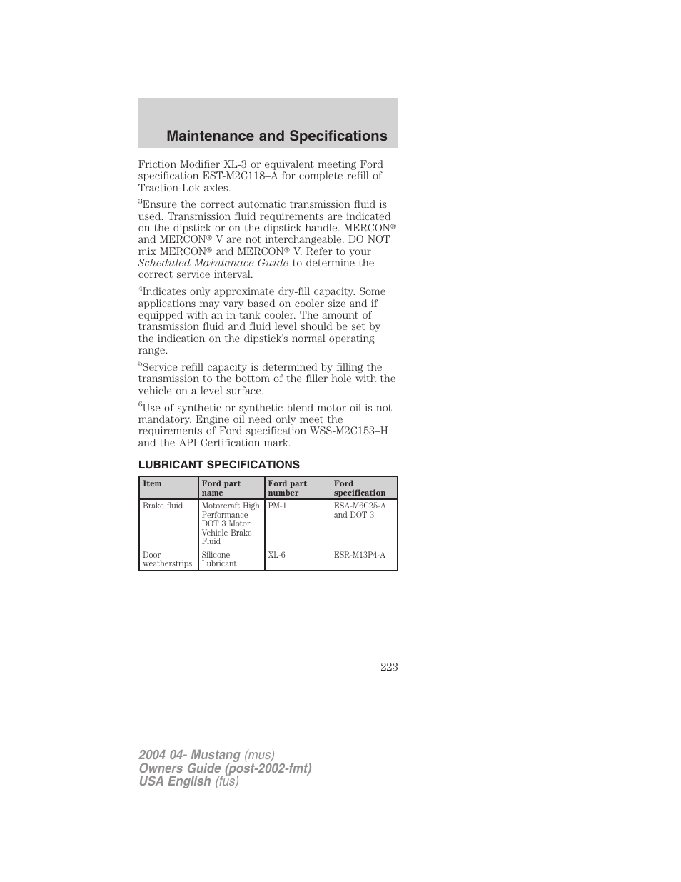 Maintenance and specifications | FORD 2004 Mustang v.3 User Manual | Page 223 / 240