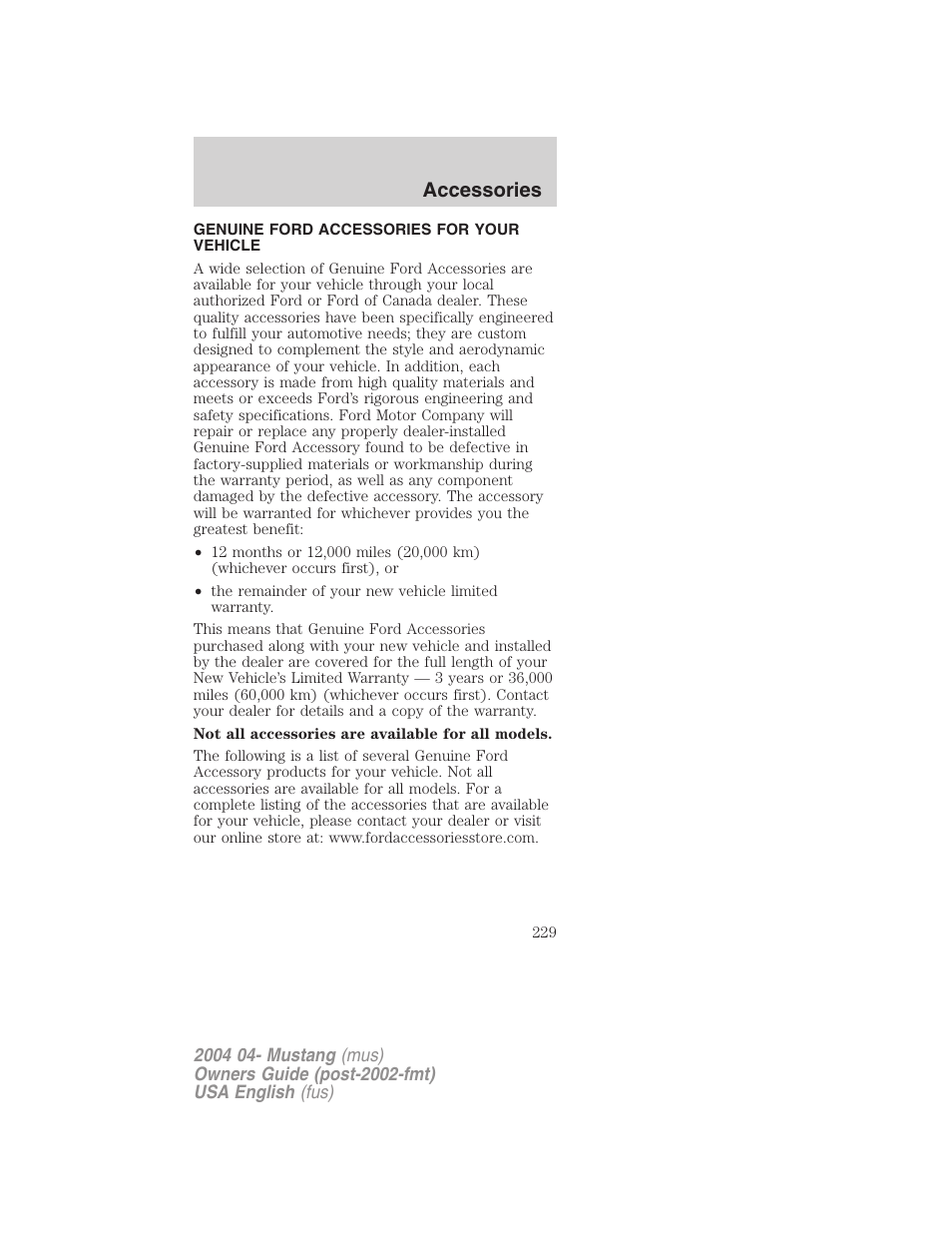 Accessories | FORD 2004 Mustang v.3 User Manual | Page 229 / 240