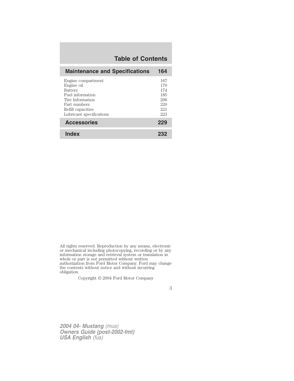 FORD 2004 Mustang v.3 User Manual | Page 3 / 240