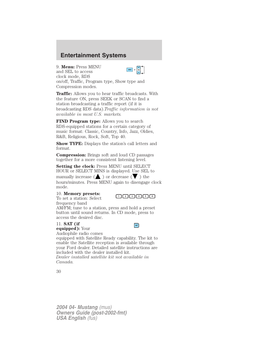 Entertainment systems | FORD 2004 Mustang v.3 User Manual | Page 30 / 240