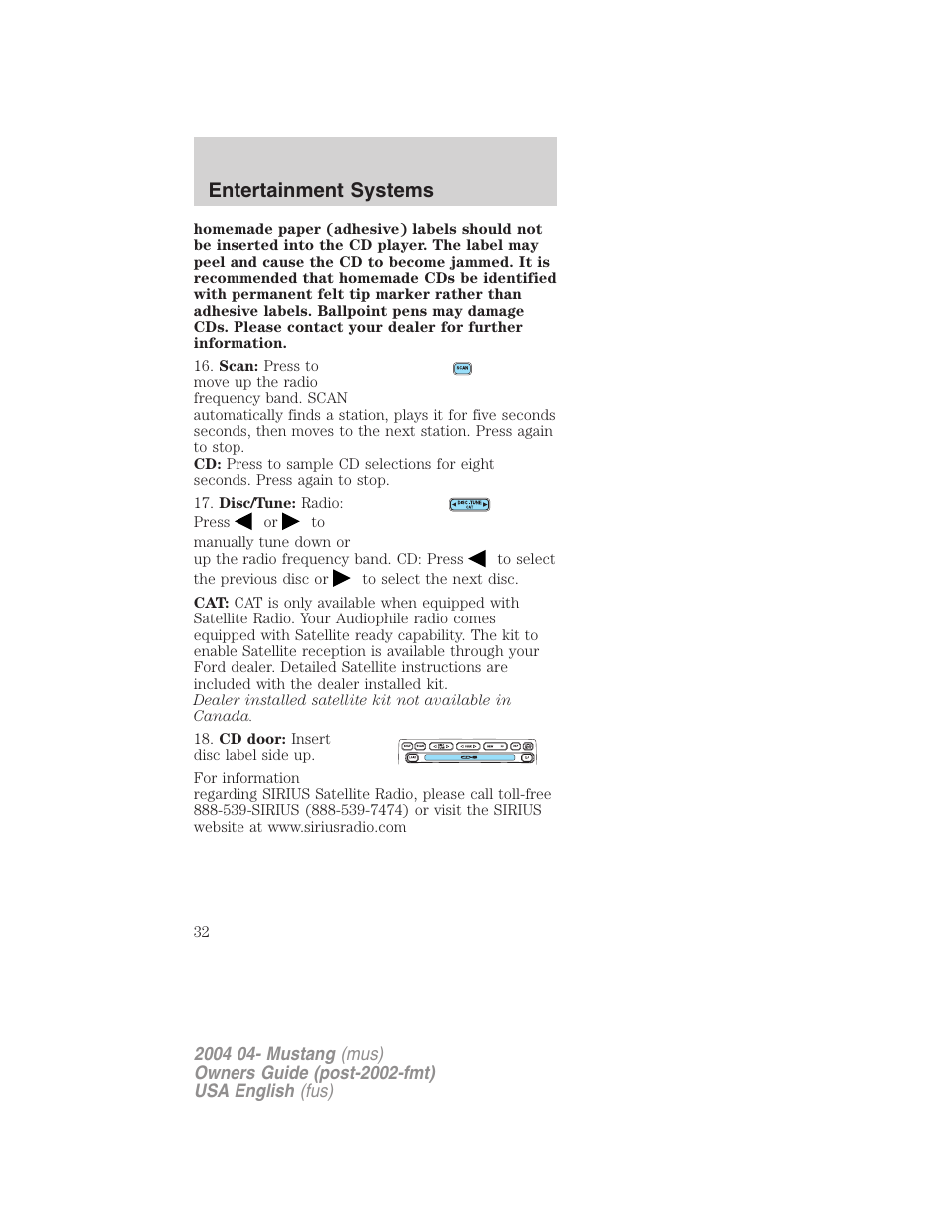 Entertainment systems | FORD 2004 Mustang v.3 User Manual | Page 32 / 240