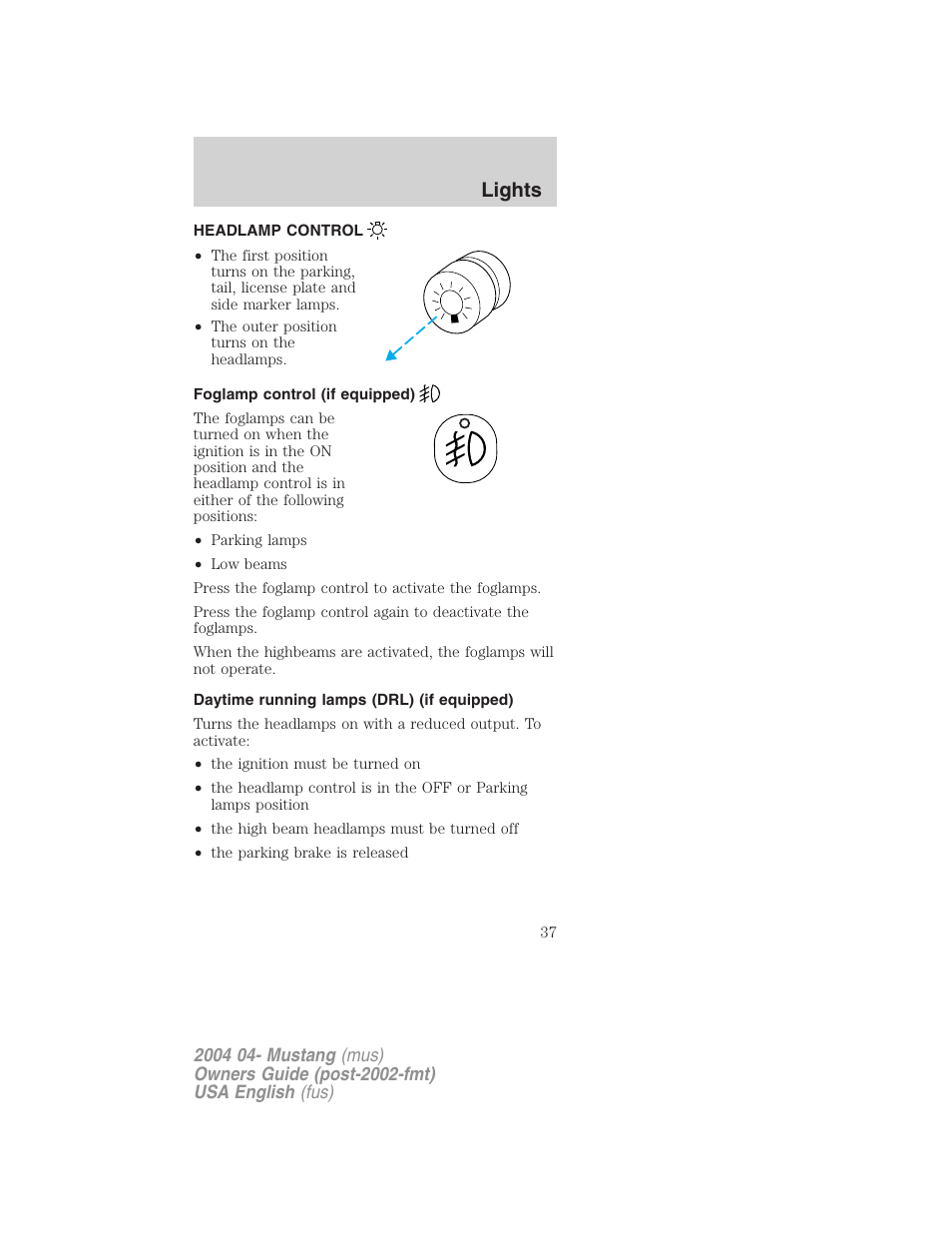 Lights | FORD 2004 Mustang v.3 User Manual | Page 37 / 240