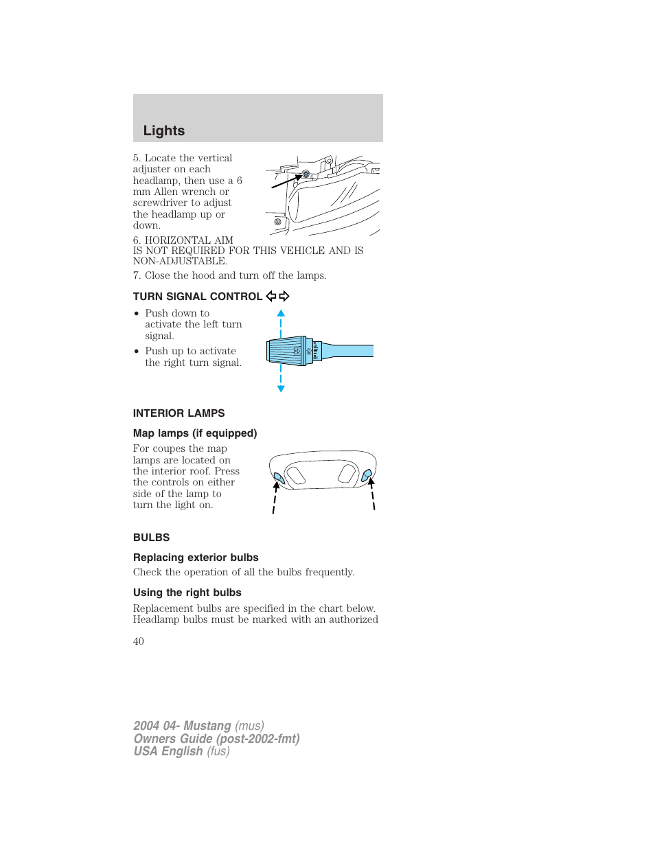 Lights | FORD 2004 Mustang v.3 User Manual | Page 40 / 240