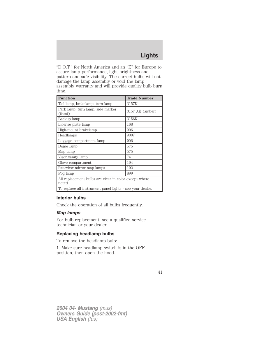 Lights | FORD 2004 Mustang v.3 User Manual | Page 41 / 240