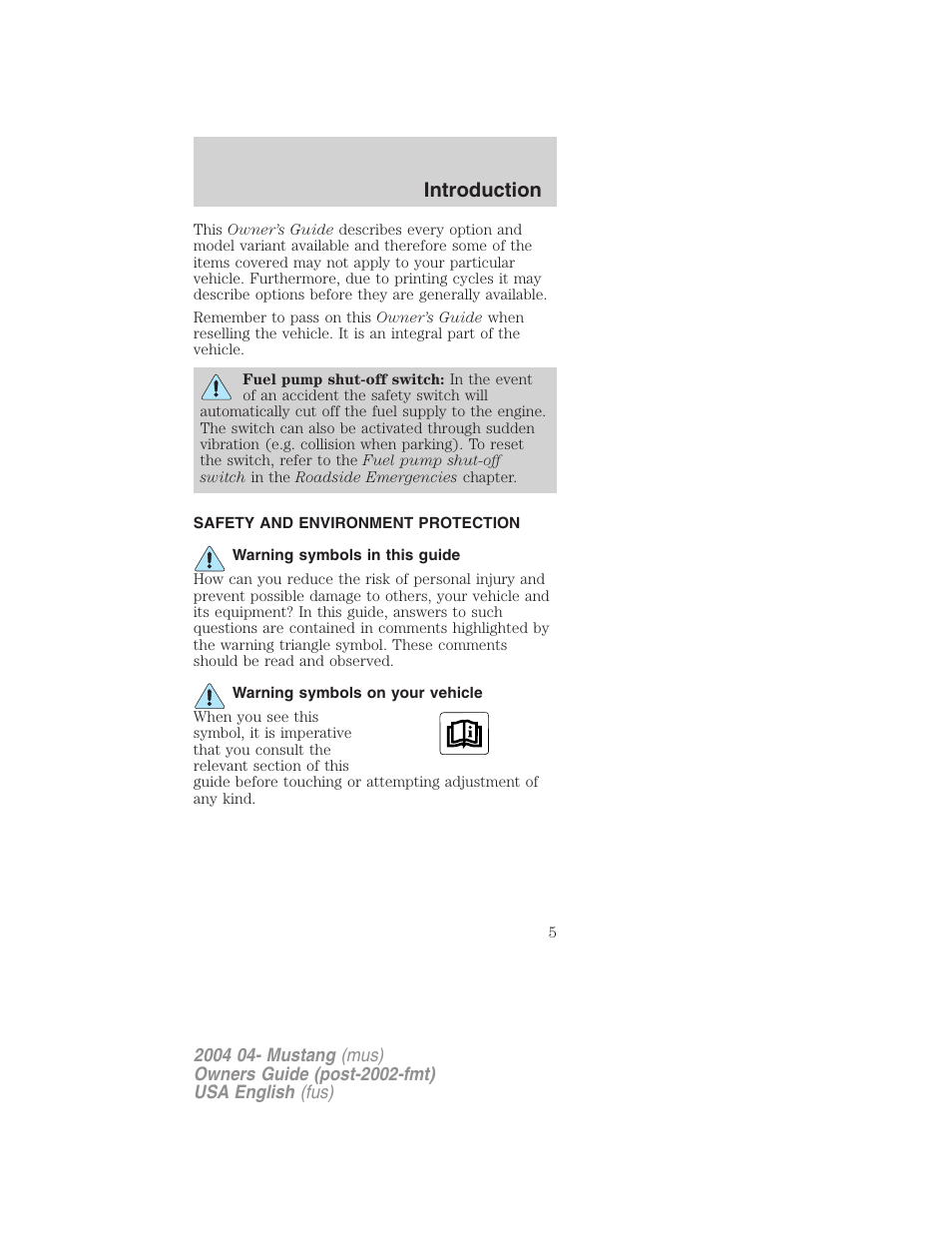 Introduction | FORD 2004 Mustang v.3 User Manual | Page 5 / 240