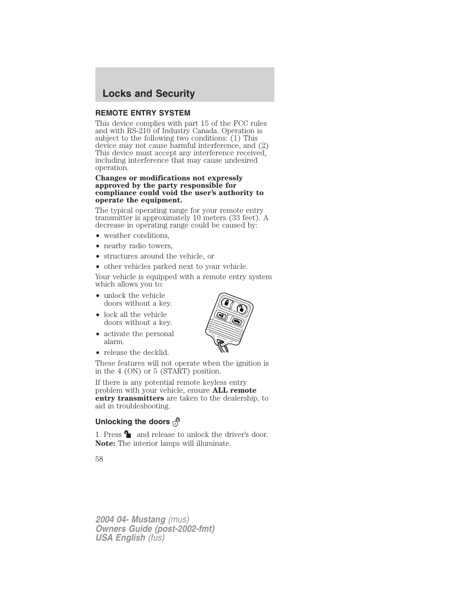 Locks and security | FORD 2004 Mustang v.3 User Manual | Page 58 / 240