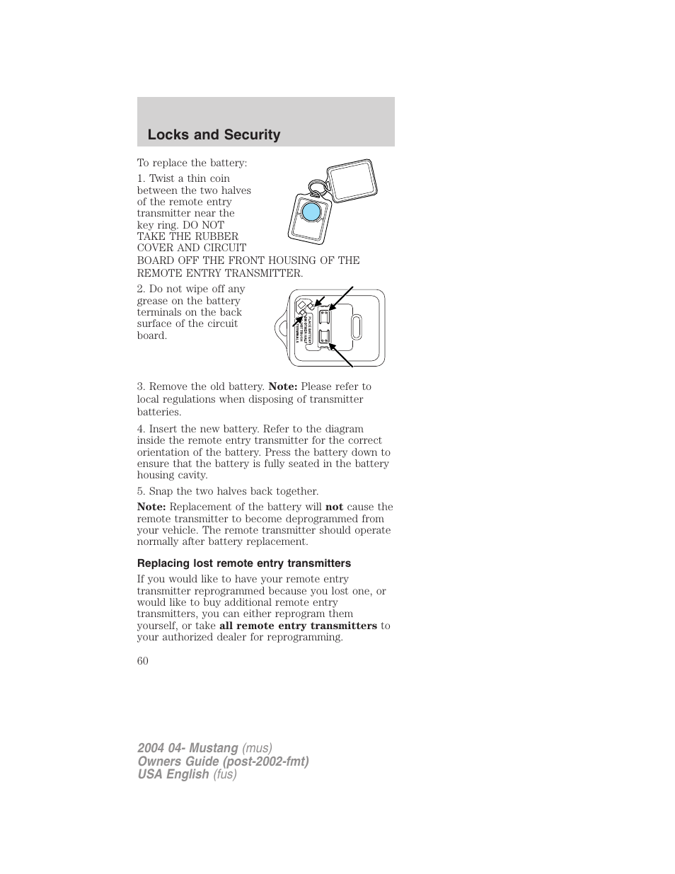 Locks and security | FORD 2004 Mustang v.3 User Manual | Page 60 / 240