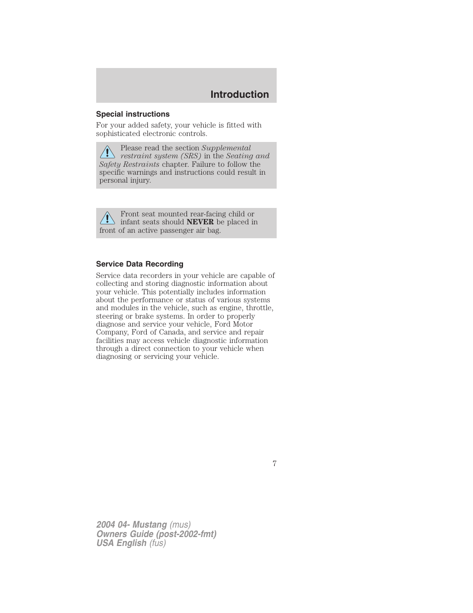 Introduction | FORD 2004 Mustang v.3 User Manual | Page 7 / 240
