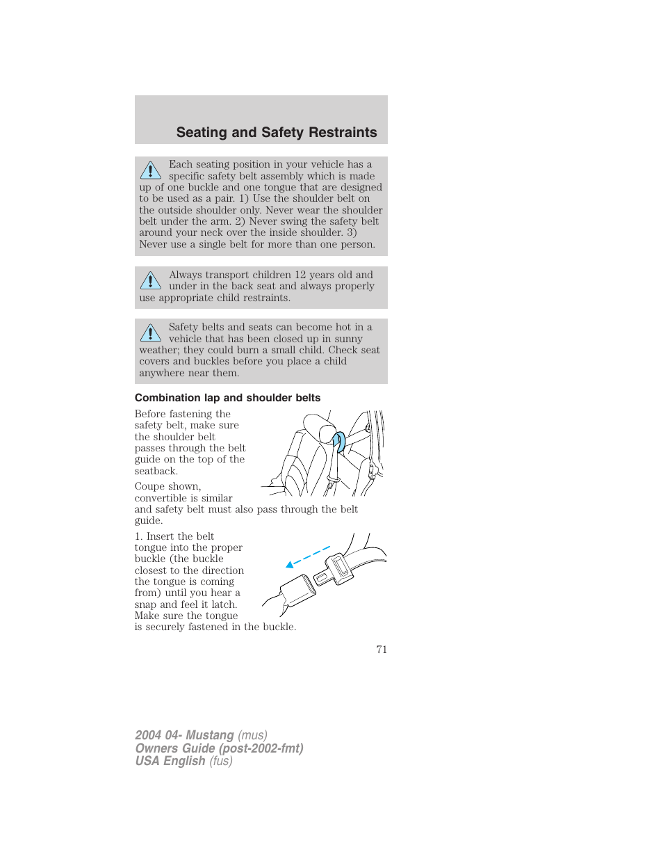 Seating and safety restraints | FORD 2004 Mustang v.3 User Manual | Page 71 / 240