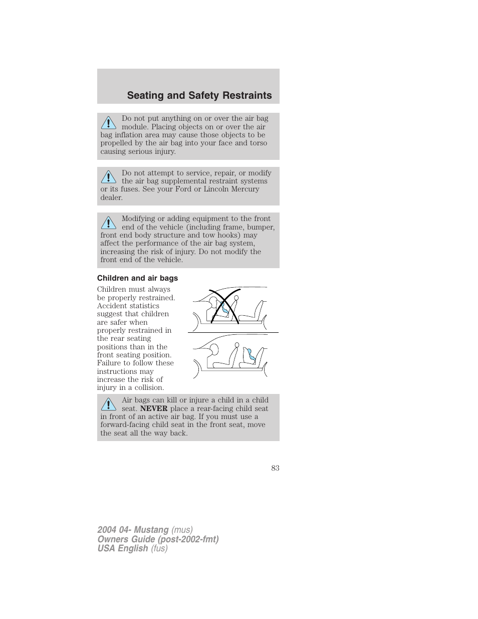 Seating and safety restraints | FORD 2004 Mustang v.3 User Manual | Page 83 / 240