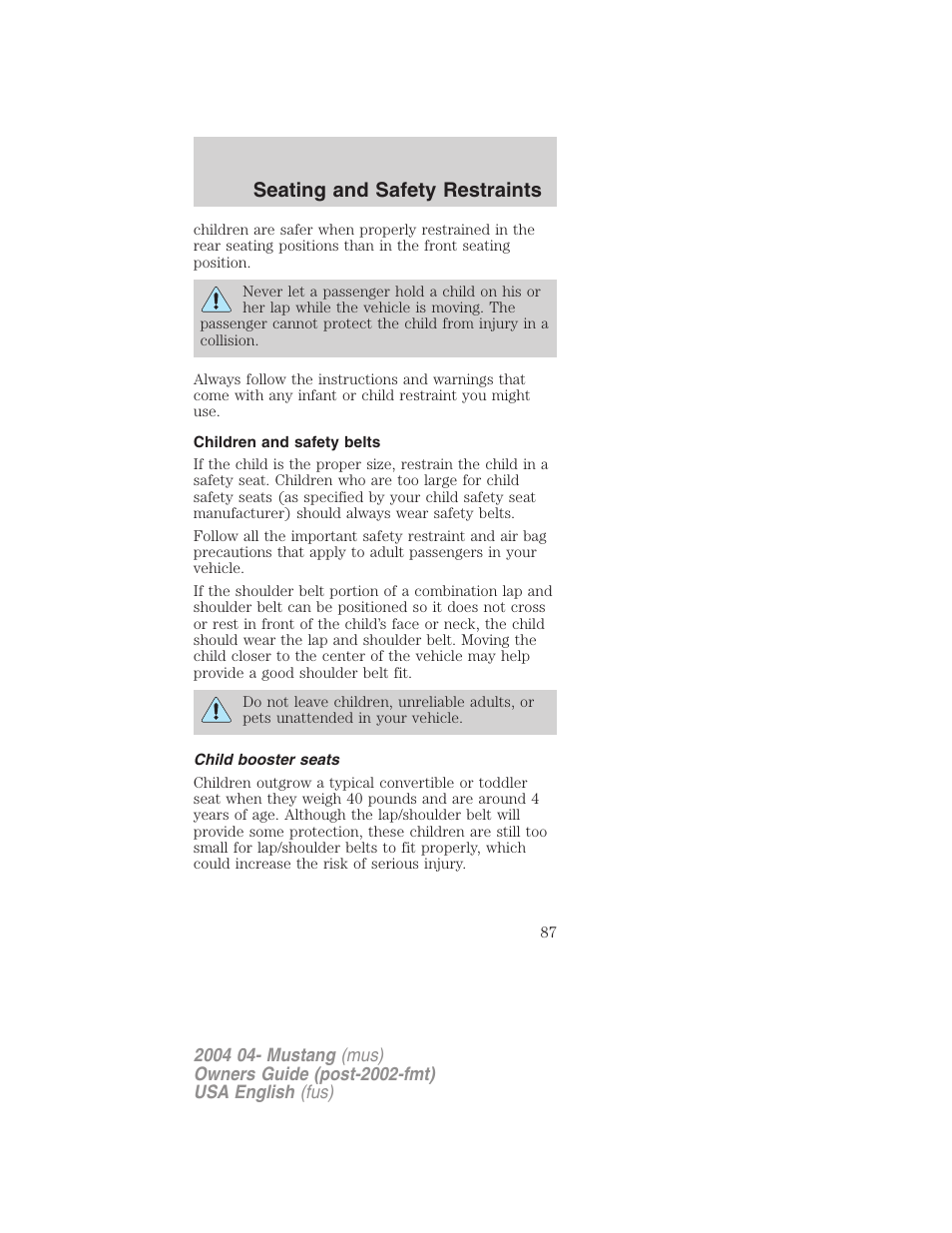 Seating and safety restraints | FORD 2004 Mustang v.3 User Manual | Page 87 / 240