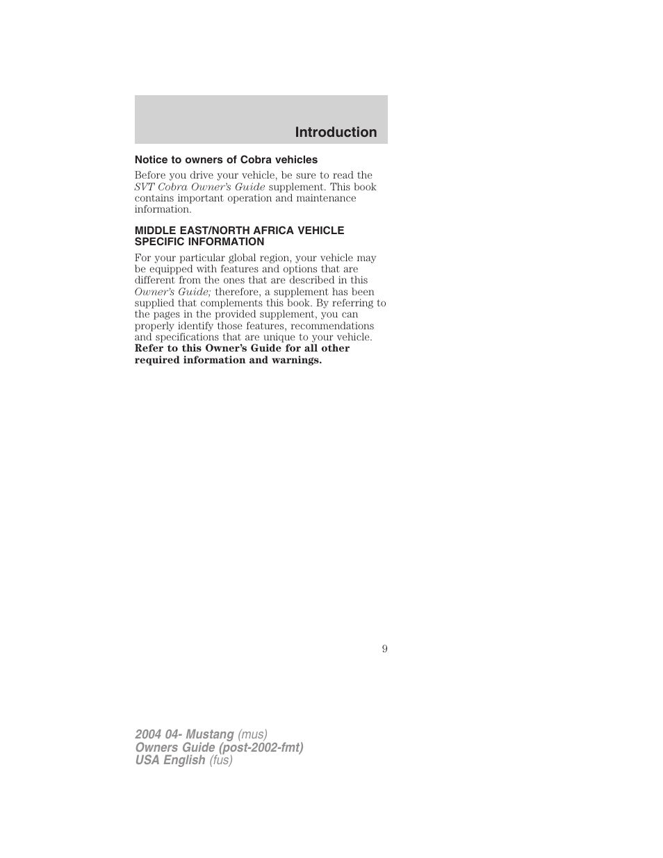 Introduction | FORD 2004 Mustang v.3 User Manual | Page 9 / 240