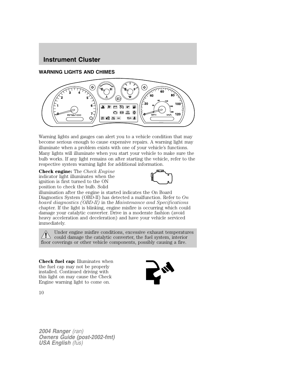 Instrument cluster | FORD 2004 Ranger v.1 User Manual | Page 10 / 248