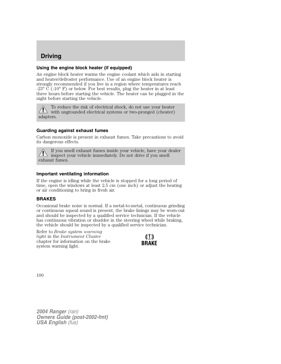 Driving | FORD 2004 Ranger v.1 User Manual | Page 100 / 248