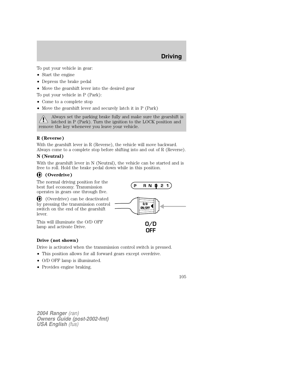 Driving | FORD 2004 Ranger v.1 User Manual | Page 105 / 248