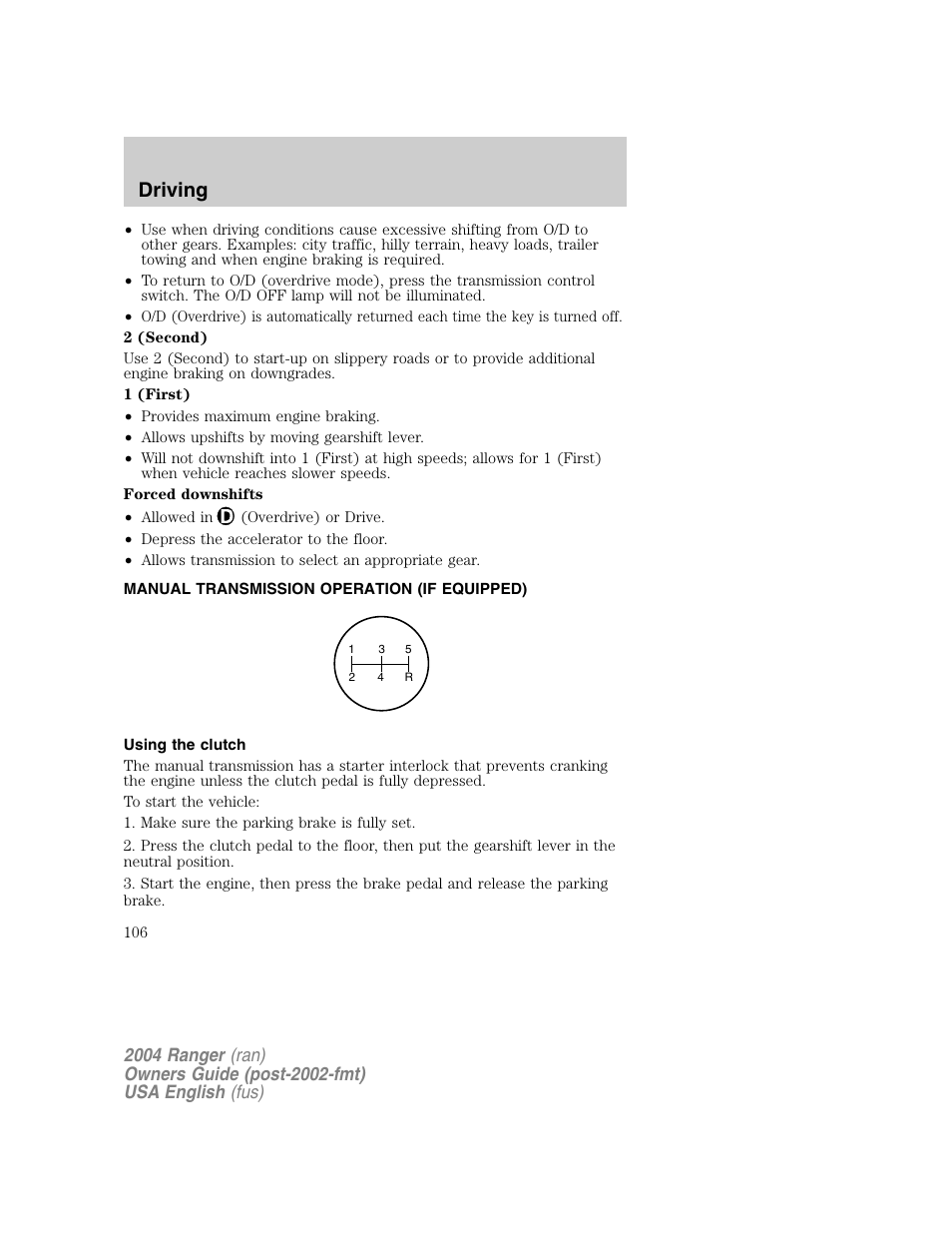 Driving | FORD 2004 Ranger v.1 User Manual | Page 106 / 248