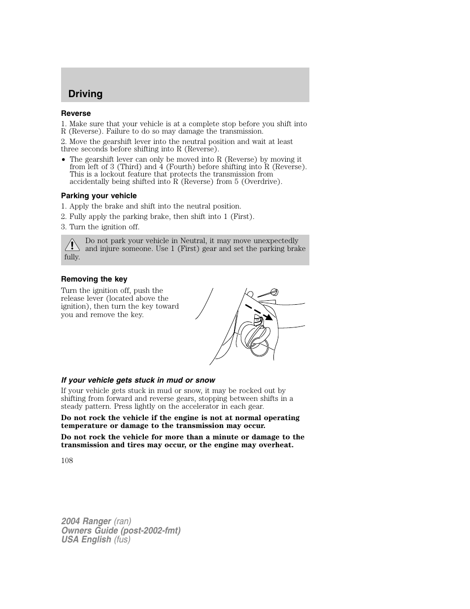 Driving | FORD 2004 Ranger v.1 User Manual | Page 108 / 248