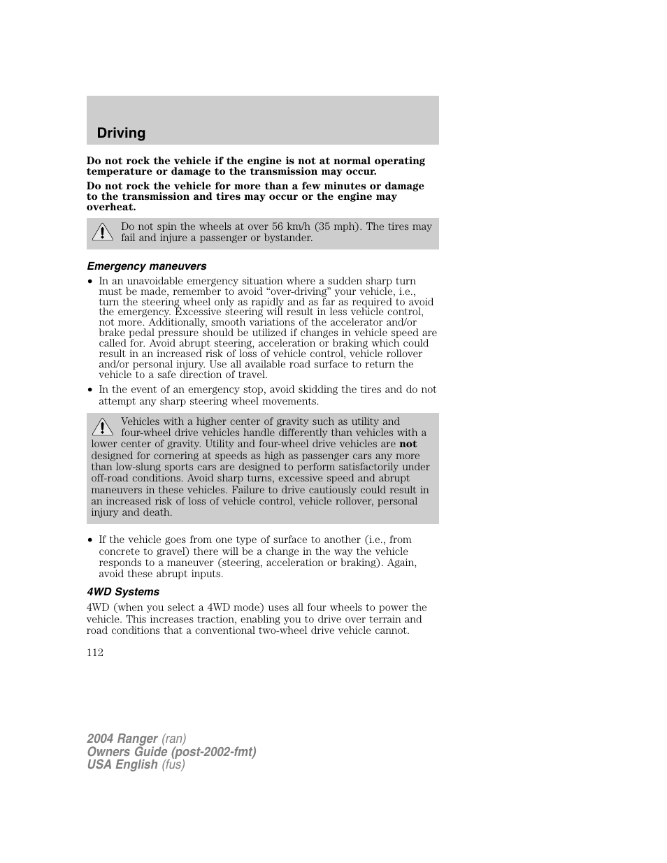 Driving | FORD 2004 Ranger v.1 User Manual | Page 112 / 248