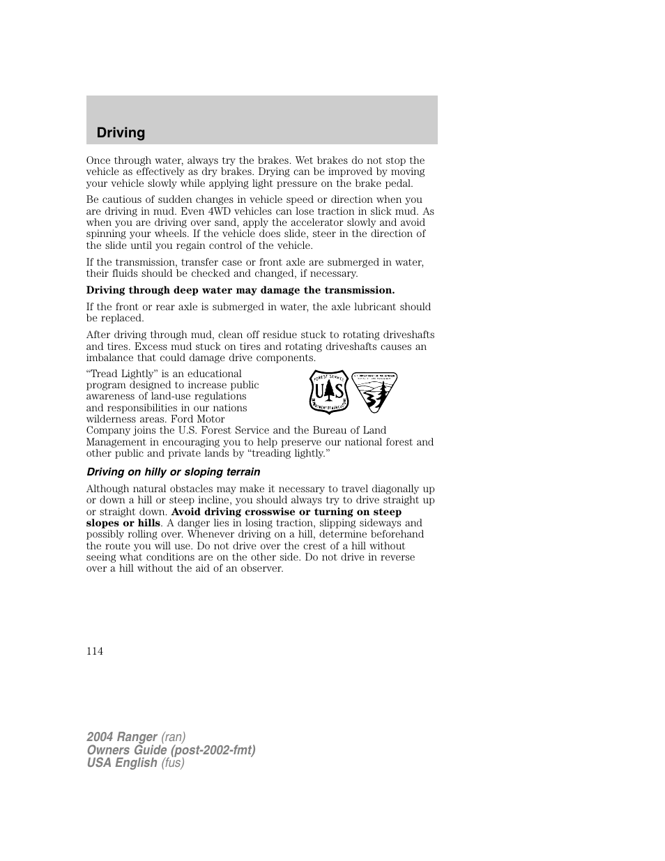 Driving | FORD 2004 Ranger v.1 User Manual | Page 114 / 248