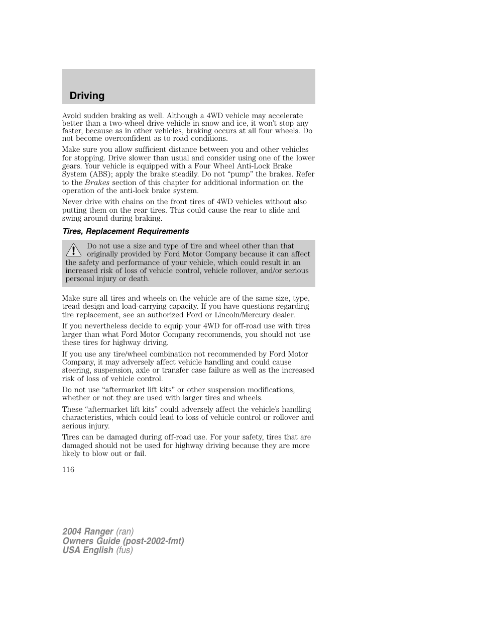 Driving | FORD 2004 Ranger v.1 User Manual | Page 116 / 248