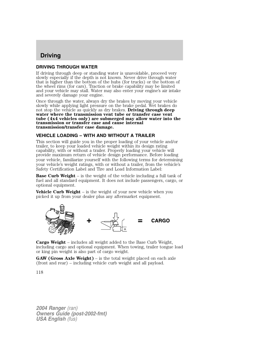 Driving | FORD 2004 Ranger v.1 User Manual | Page 118 / 248