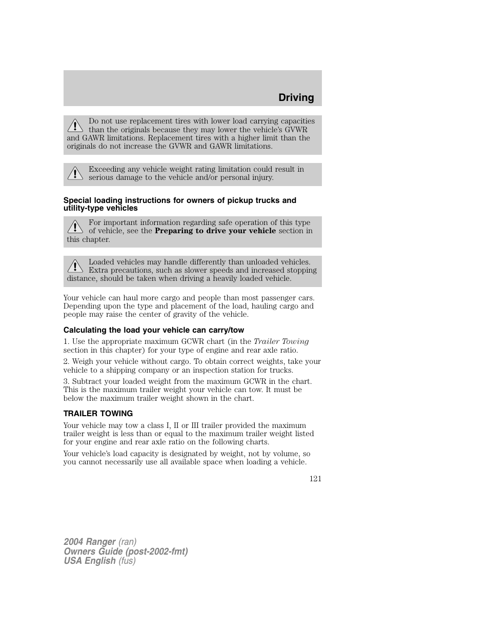Driving | FORD 2004 Ranger v.1 User Manual | Page 121 / 248