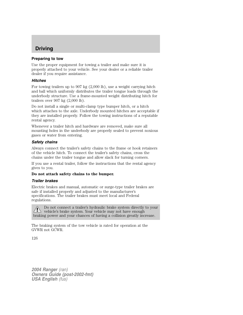 Driving | FORD 2004 Ranger v.1 User Manual | Page 126 / 248