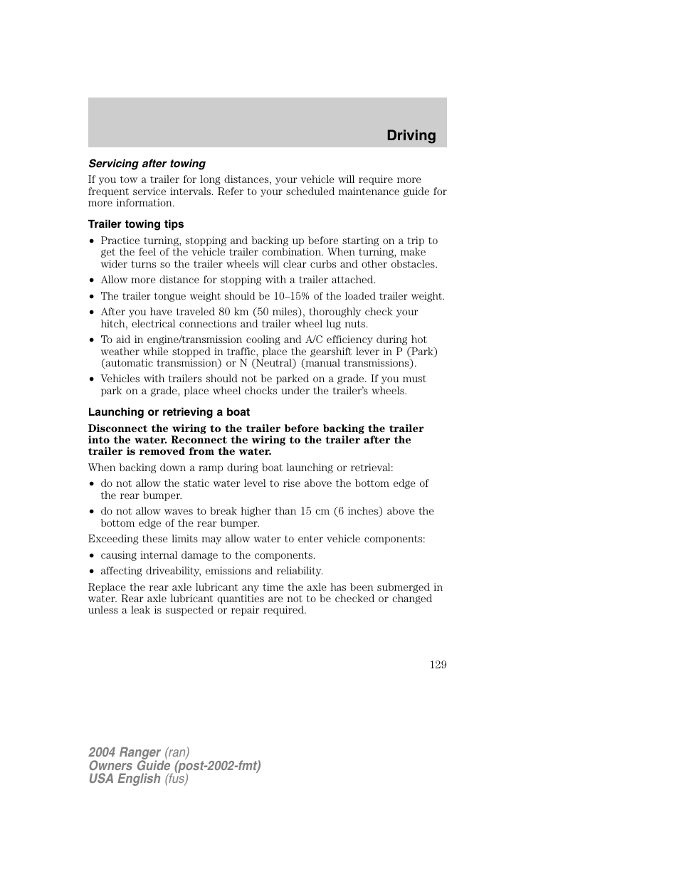 Driving | FORD 2004 Ranger v.1 User Manual | Page 129 / 248