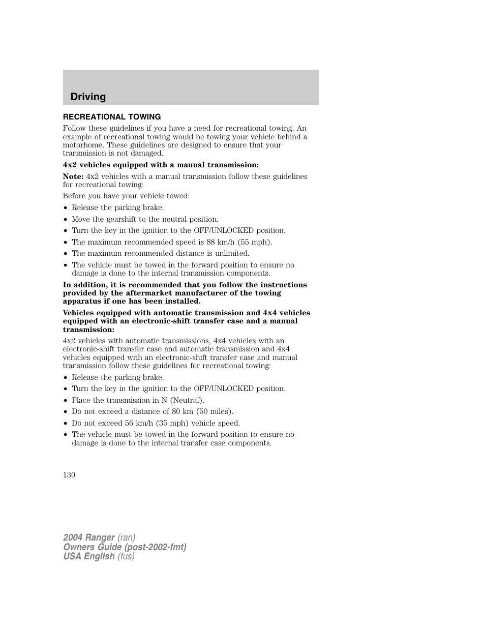 Driving | FORD 2004 Ranger v.1 User Manual | Page 130 / 248