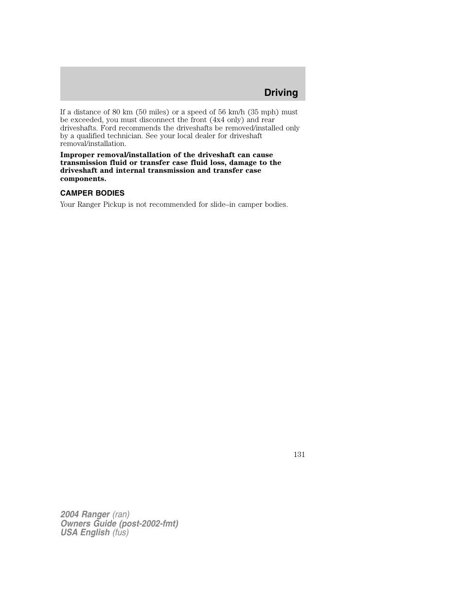 Driving | FORD 2004 Ranger v.1 User Manual | Page 131 / 248